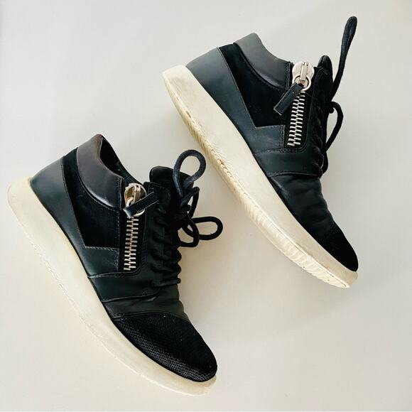 GIUSEPPE ZANOTTI Black White Leather Fabric Zipper Zip Lace Up Sneakers Shoes 37 - Picture 16 of 16